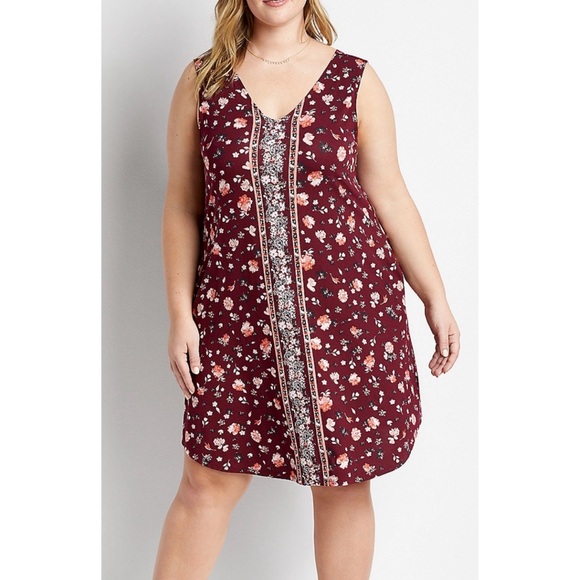 Maurices Plus Size 24/7 Red Floral Shift Dress - Picture 1 of 6